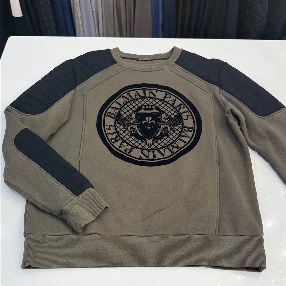 Balmain Khaki Sweater with Black Detailing
